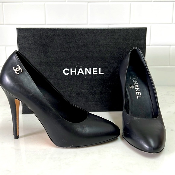CHANEL パンプス　38 Chanel Black Slingbacks Size 38 Leather | eBay